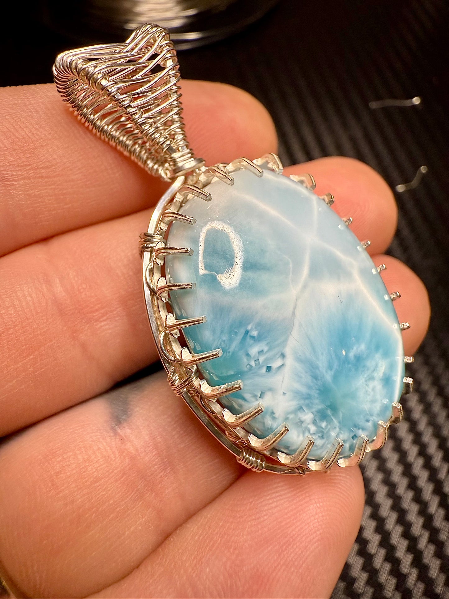 Large Larimar Pendant Necklace In Sterling Silver