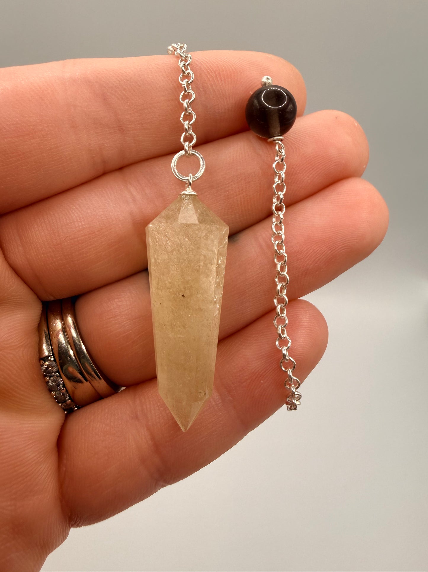 Libyan Desert Glass Pendulum With Agni Manitite Bead In Sterling Silver 26.40 carats