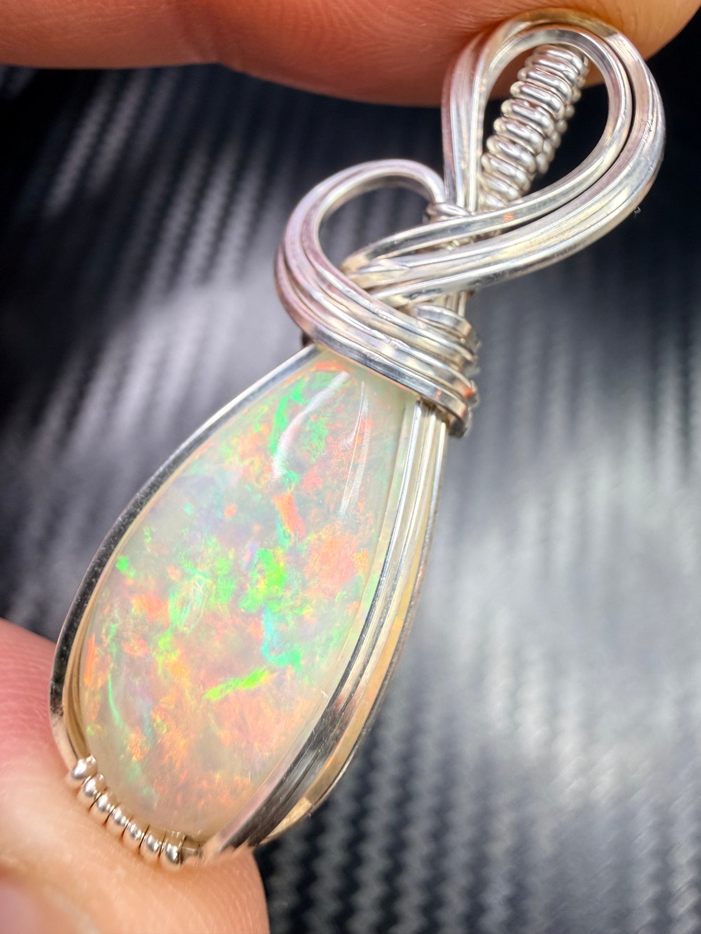 Ethiopian Welo Opal Pendant in .925 Sterling Silver – Natural Opal Necklace, October Birthstone, Fire Opal Jewelry, Handmade Opal Gift, Healing Crystal Pendant