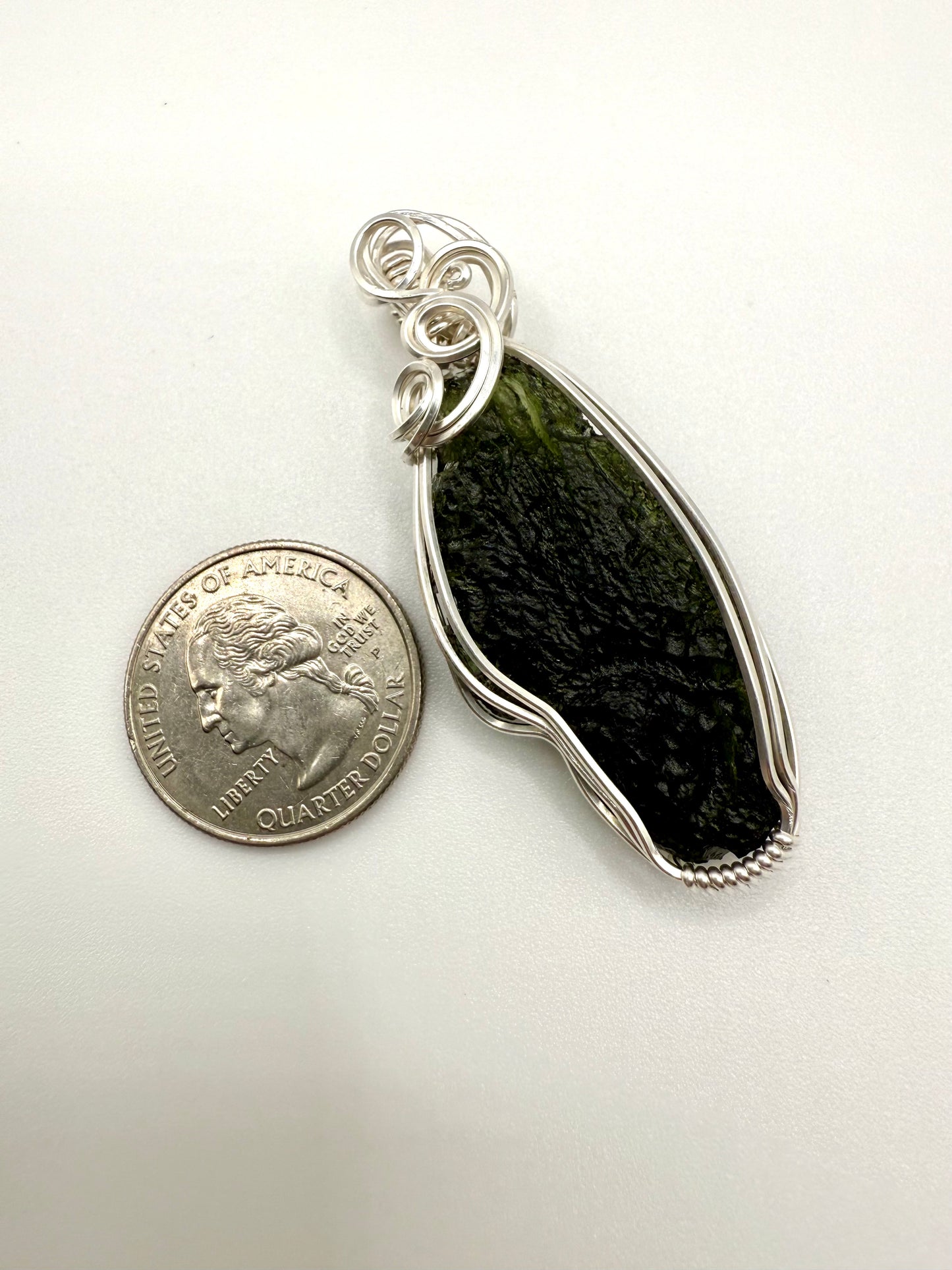 P112) Moldavite Pendant Necklace In Sterling Silver