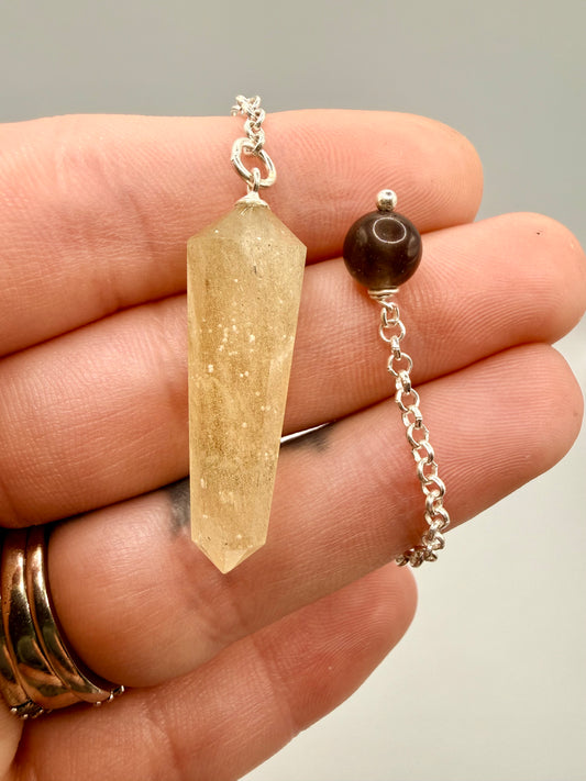 Libyan Desert Glass Pendulum With Agni Manitite Bead In Sterling Silver