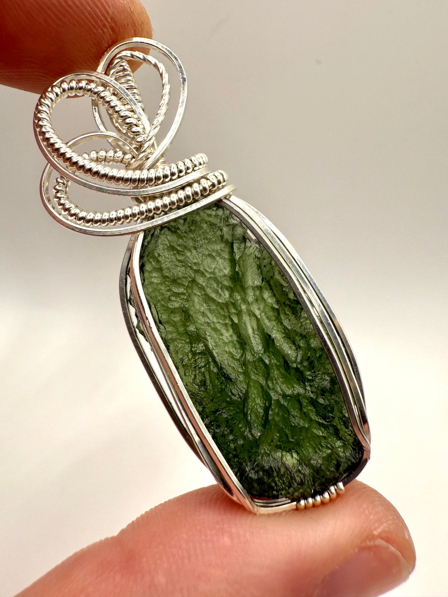 P112) Moldavite Pendant Necklace In Sterling Silver