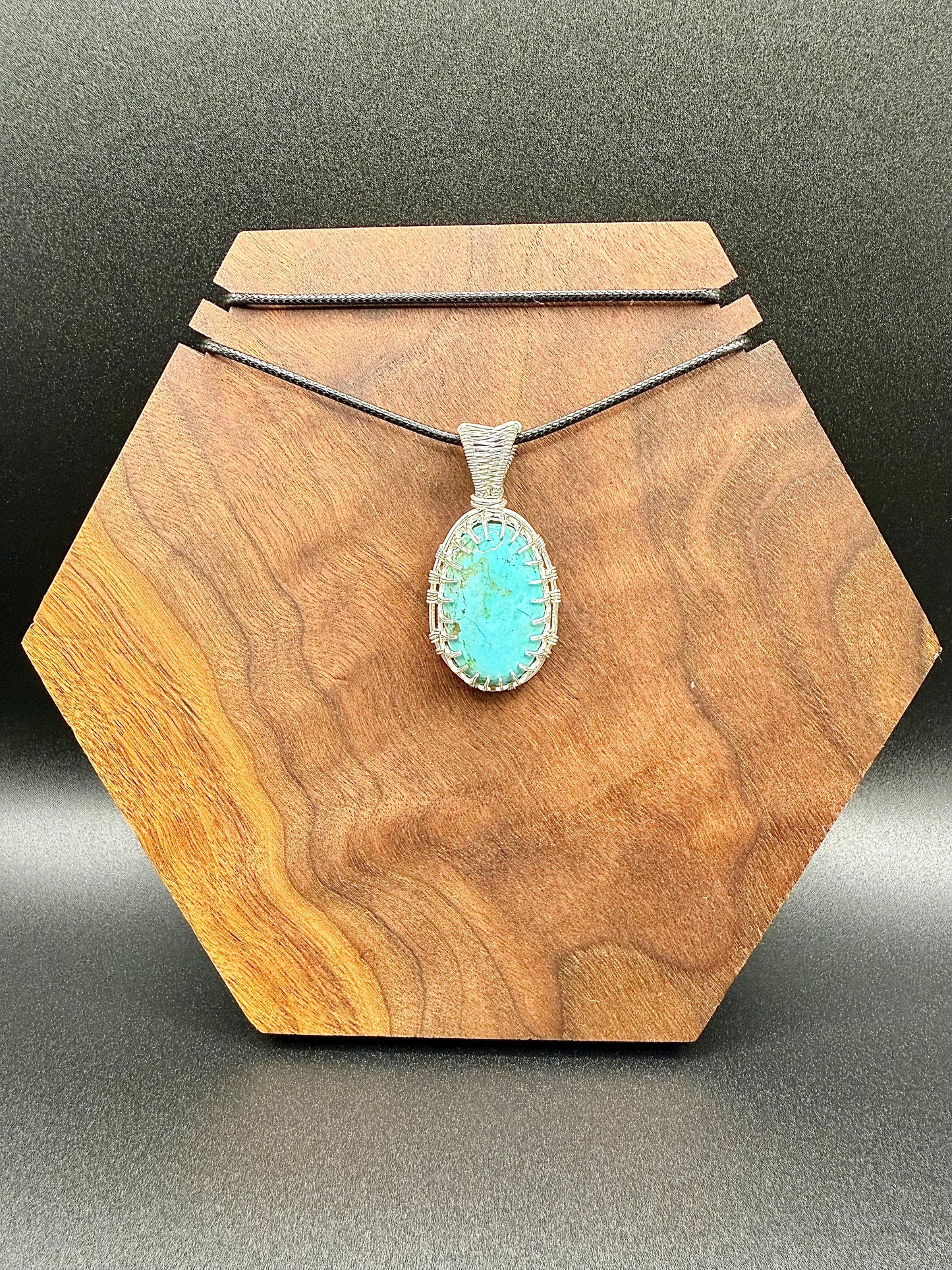 C112) Alacran Turquoise Pendant Necklace, From Mexico Mine In Sterling Silver