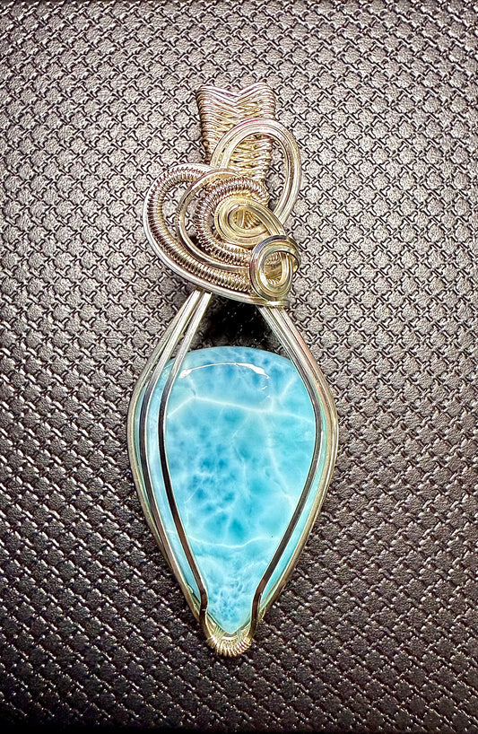 C112) Large Larimar Pendant Necklace In Sterling Silver