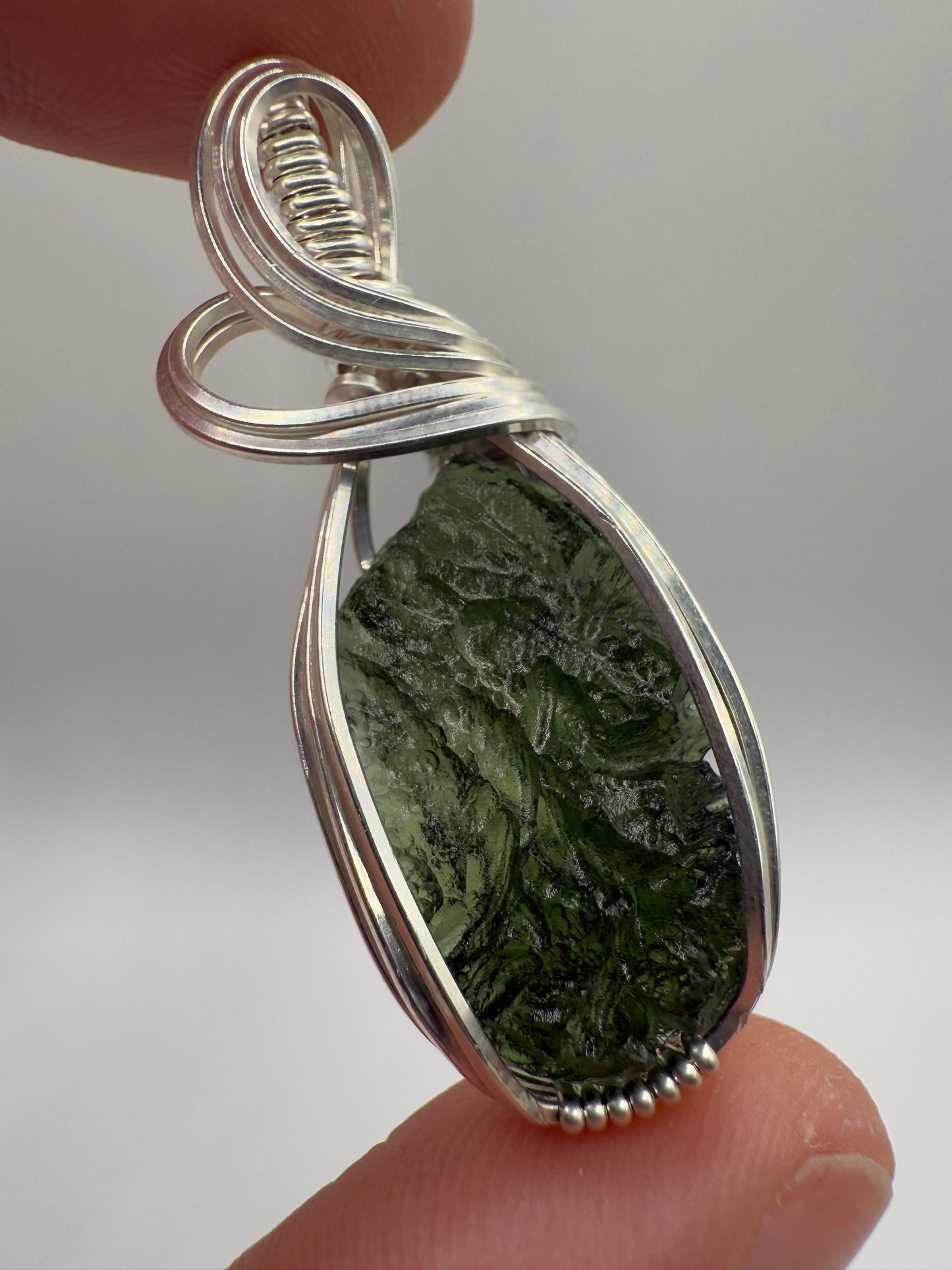 C11) Moldavite In Sterling Silver Pendant Necklace