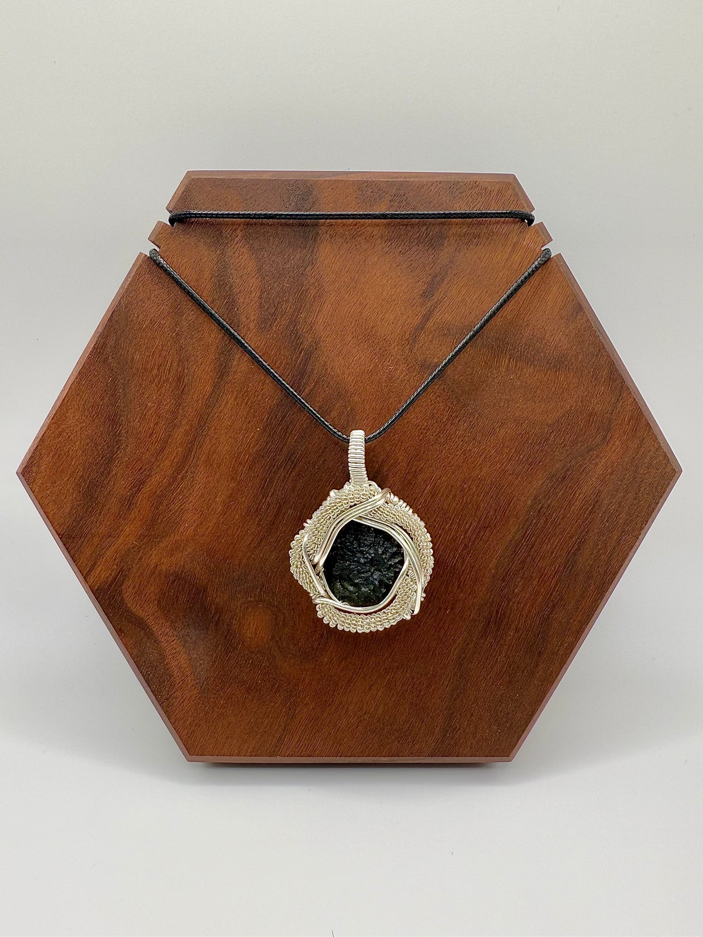 C112) Moldavite Pendant Necklace In Sterling Silver