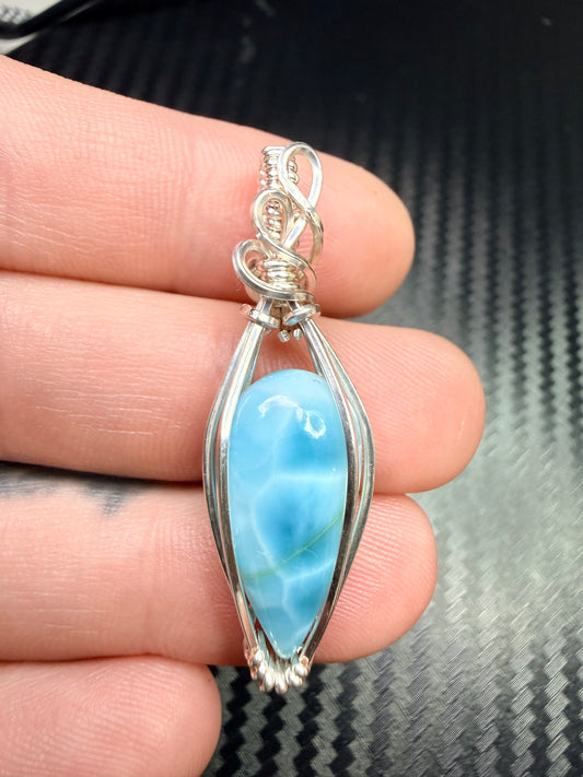 Larimar Pendant in 925 Sterling Silver – Dominican Republic Larimar Necklace, Ocean Blue Stone Jewelry, Rare Gem Gift