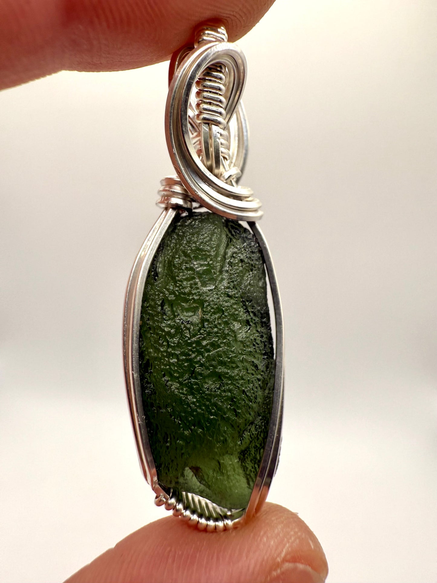P112) Reversible Moldavite Pendant Necklace In Sterling Silver