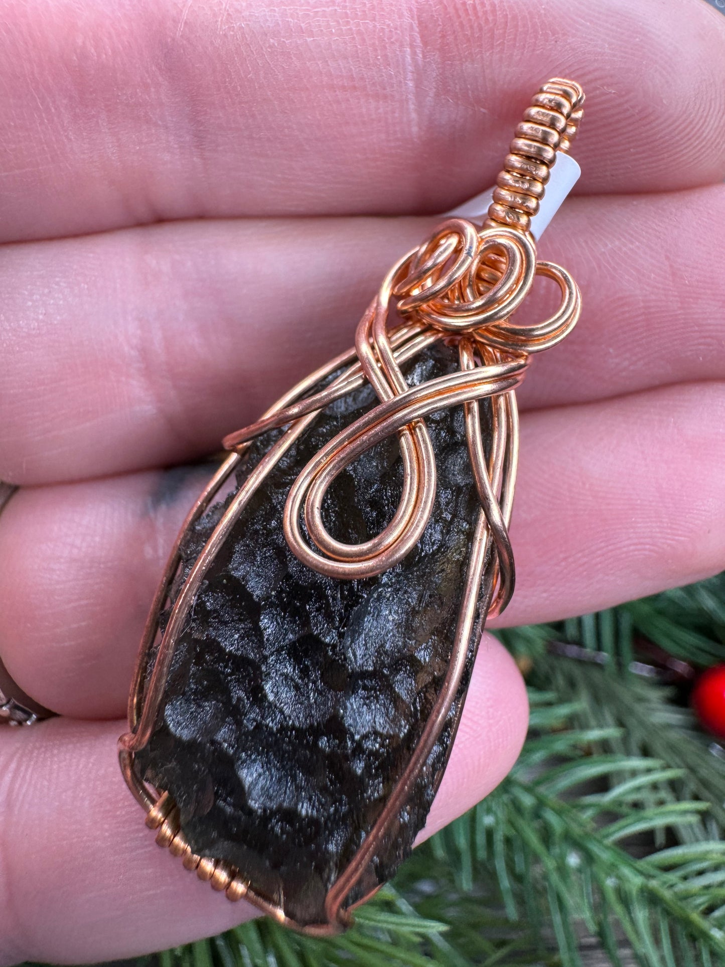 Moldavite Pendant in Copper