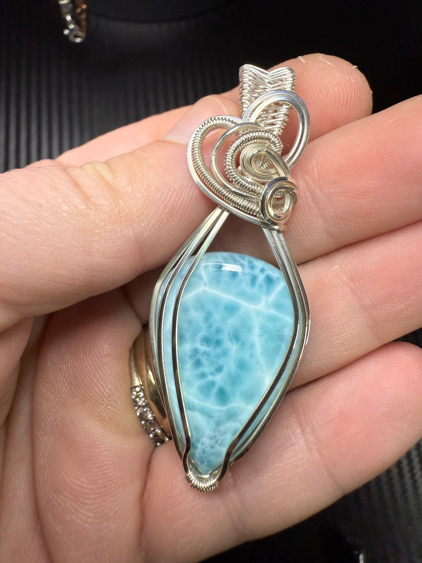 C112) Large Larimar Pendant Necklace In Sterling Silver