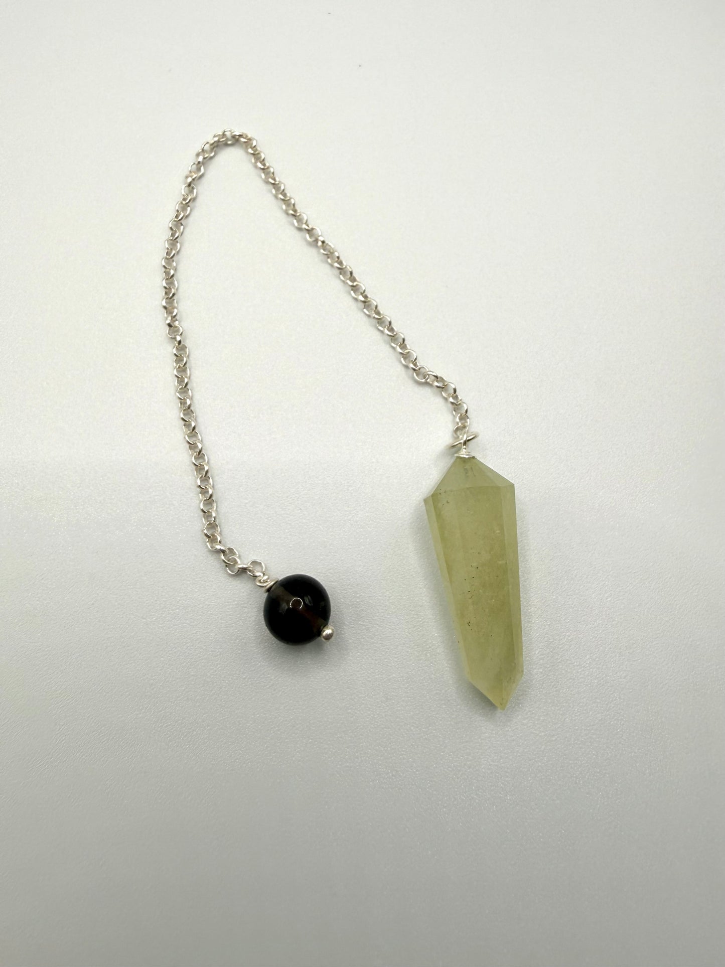 Libyan Desert Glass Pendulum With Agni Manitite Bead In Sterling Silver