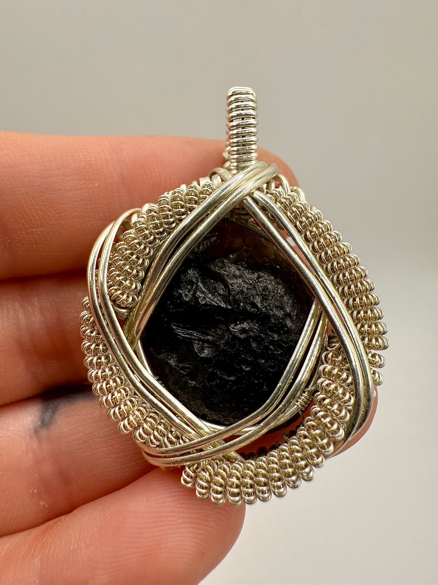 1MSS) Moldavite Pendant Necklace In Sterling Silver