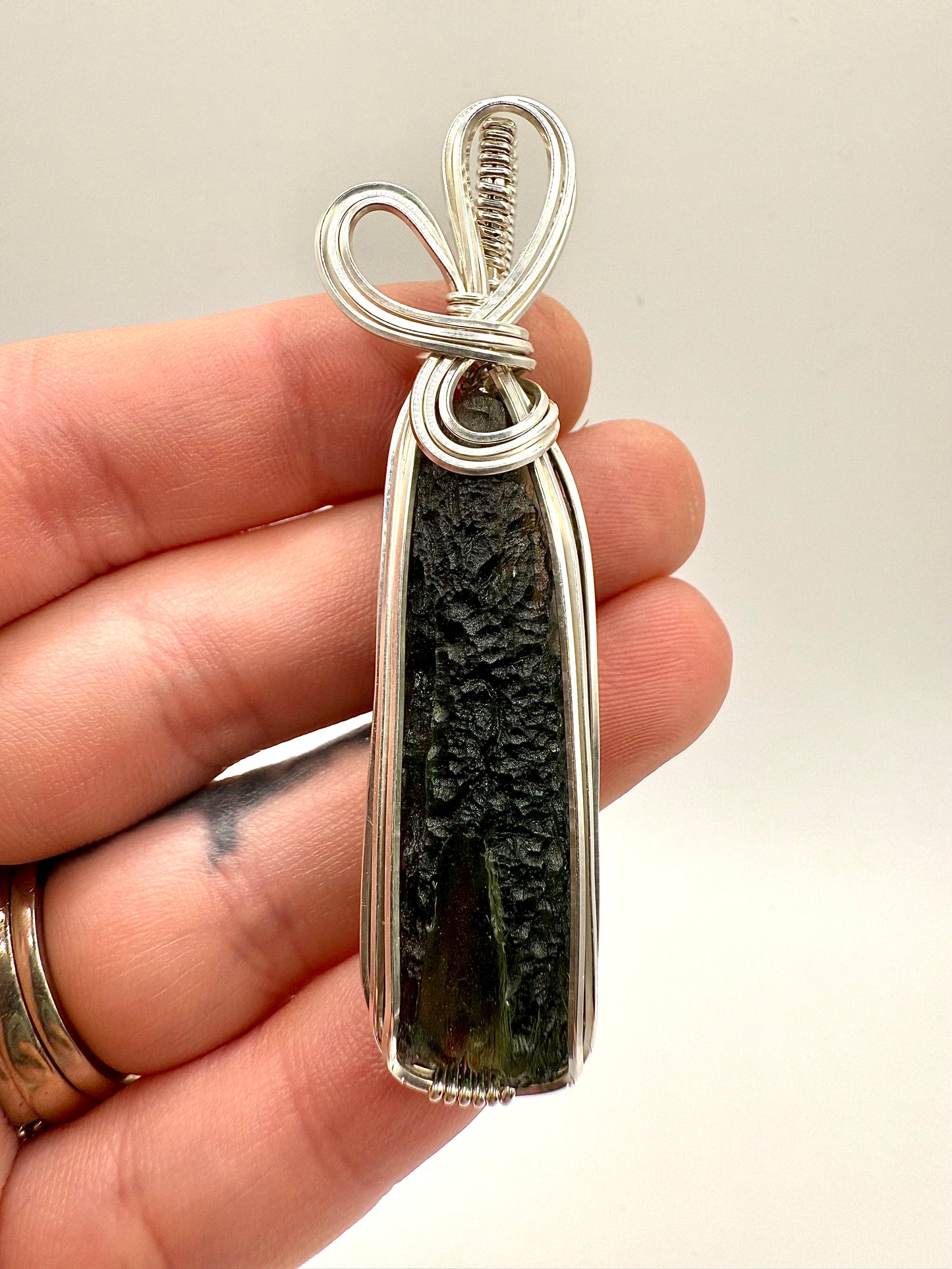 P112) Moldavite Pendant Necklace In Sterling Silver