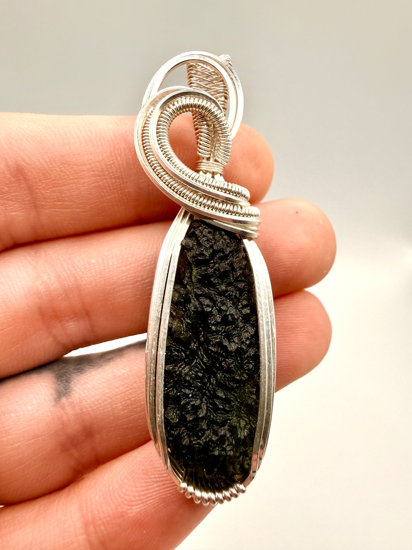 1MSS) Moldavite Pendant In Sterling Silver