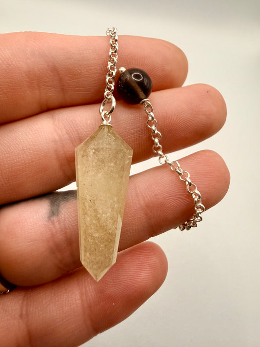 Libyan Desert Glass Pendulum With Agni Manitite Bead In Sterling Silver