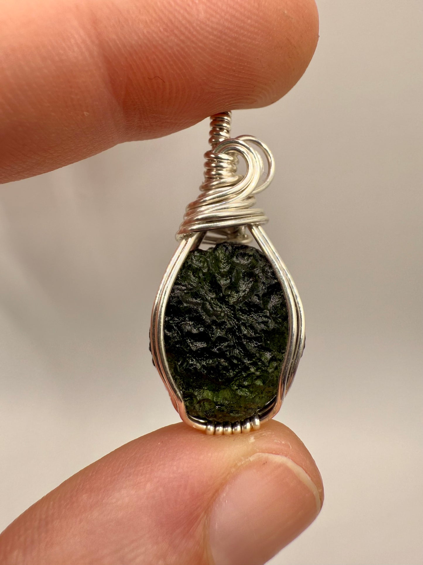 B112) Moldavite Pendant In Sterling Silver