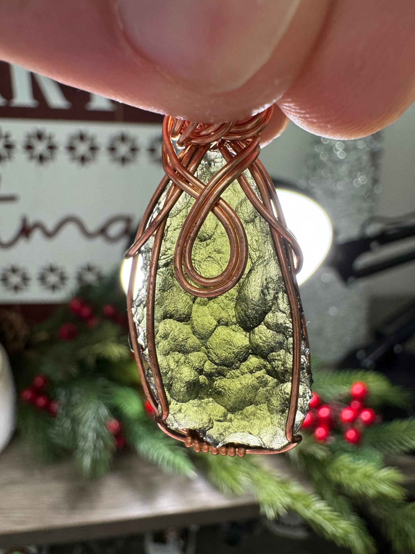 Moldavite Pendant in Copper