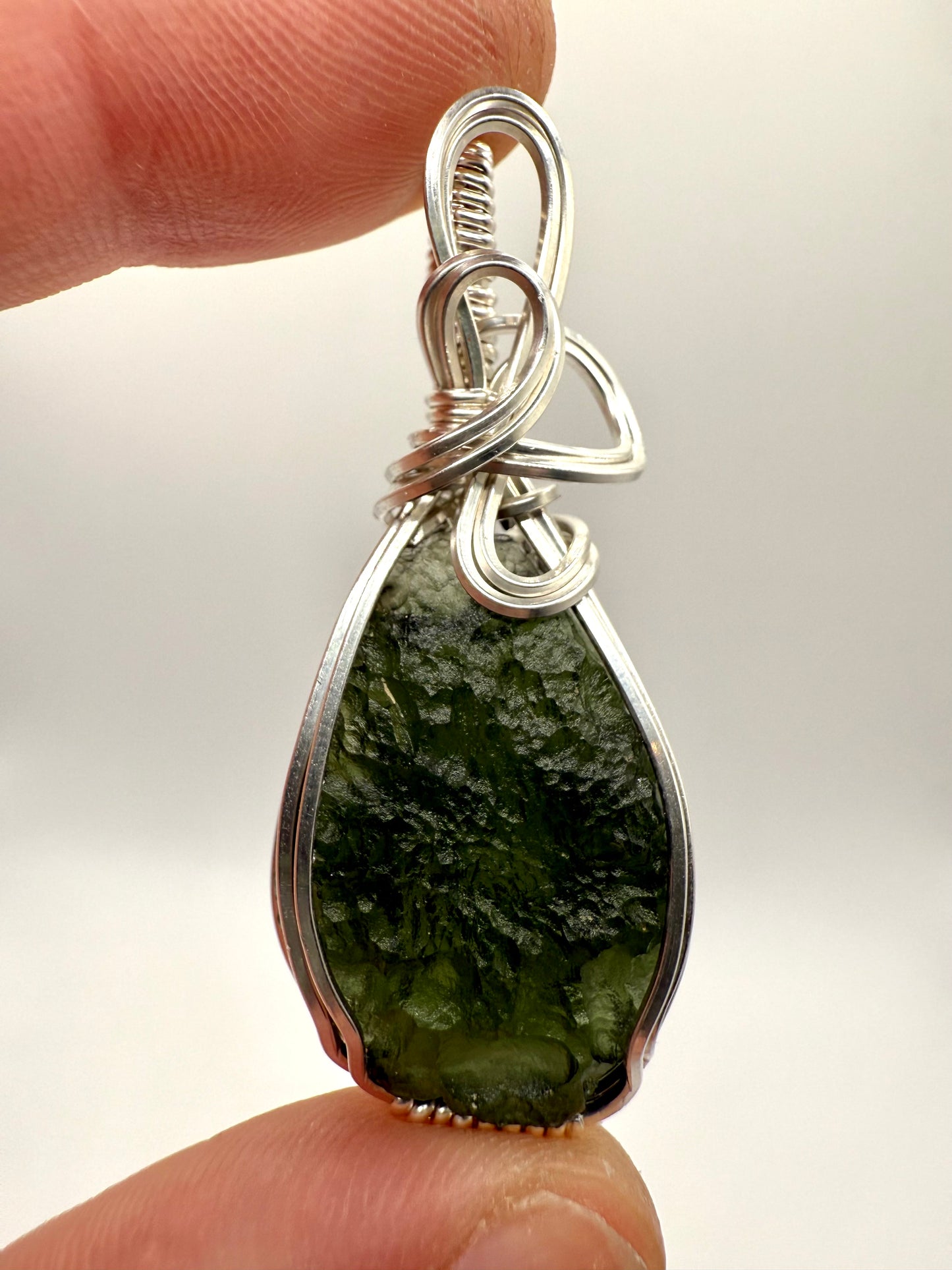 P112) Moldavite Pendant Necklace In Sterling Silver