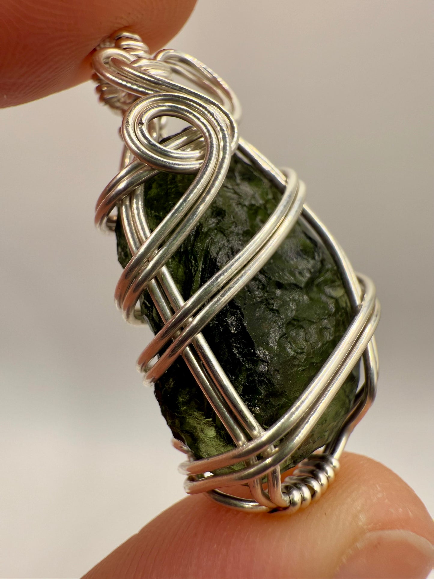 C11) Moldavite Pendant In Sterling Silver