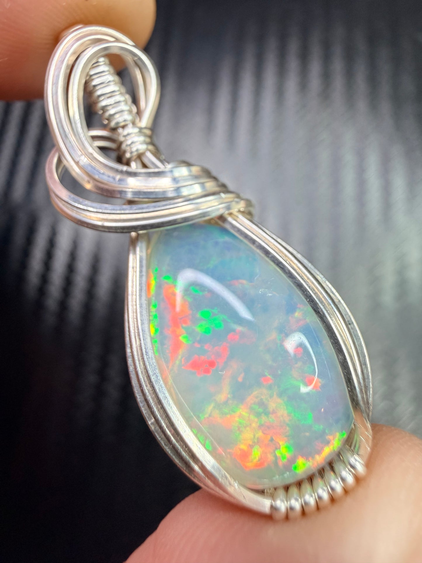 Ethiopian Welo Opal Pendant in .925 Sterling Silver – Natural Opal Necklace, October Birthstone, Fire Opal Jewelry, Handmade Opal Gift, Healing Crystal Pendant
