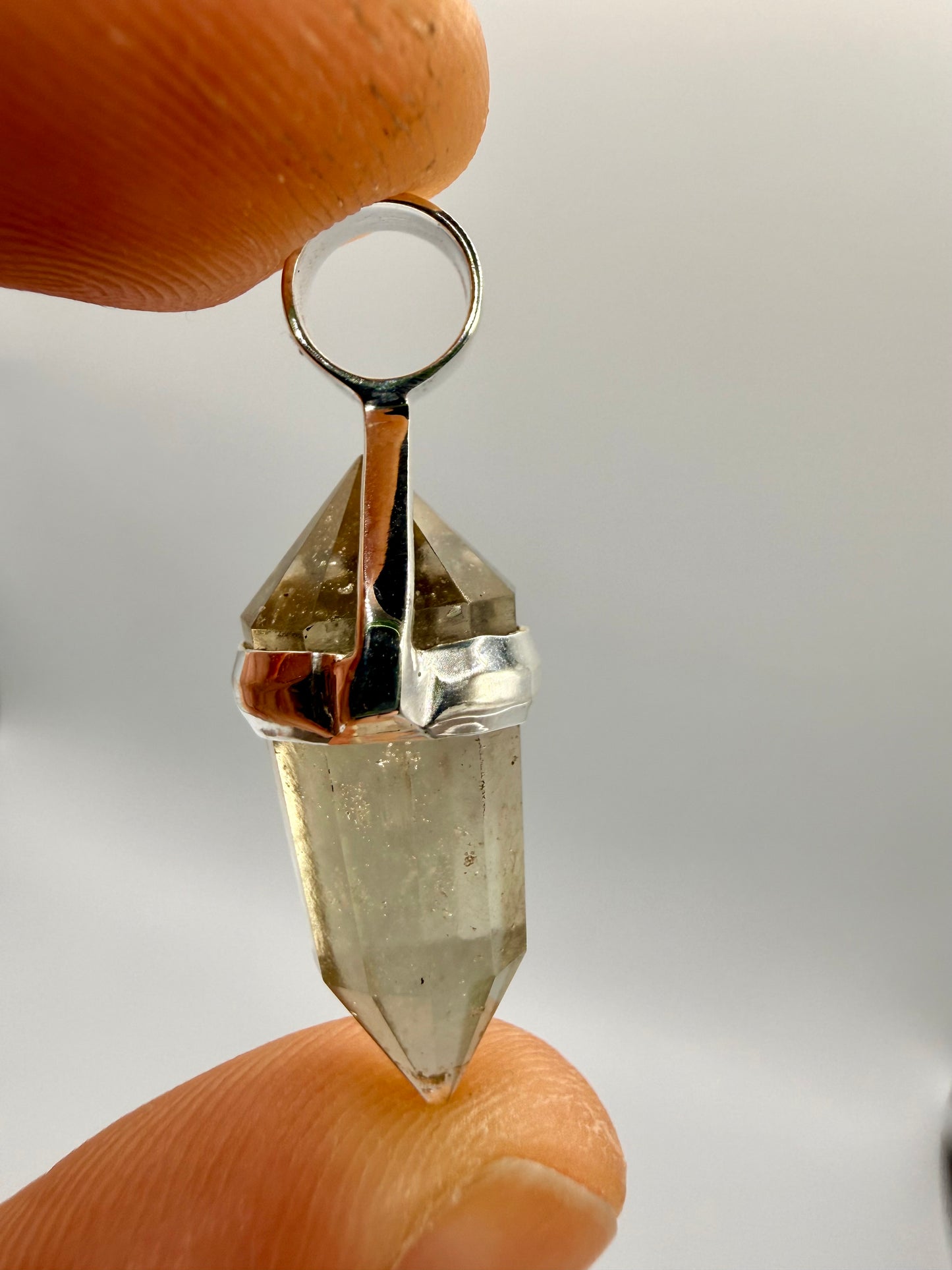 AAA Libyan Desert Glass Pendulum Pendant With Agni Manitite Bead In Sterling Silver 12.85 carats