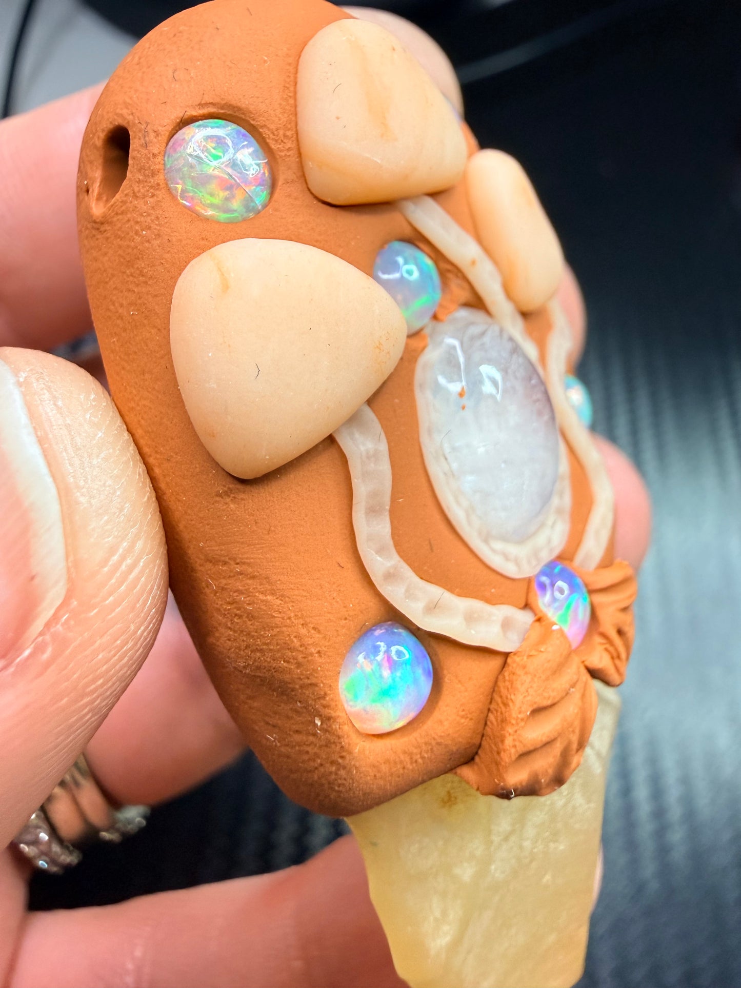 Libyan Desert Glass, Moonstone & Ethiopian Opal Clay Talisman – Handmade Spiritual Amulet – Solar Energy, Intuition & Divine Flow