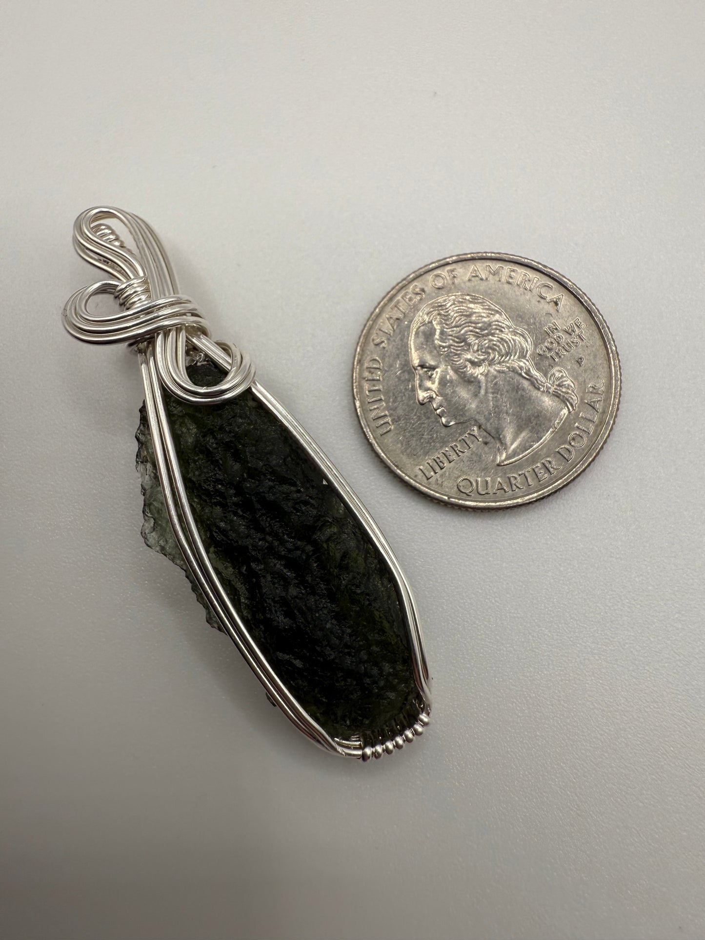 P112) Moldavite Pendant Necklace In Sterling Silver
