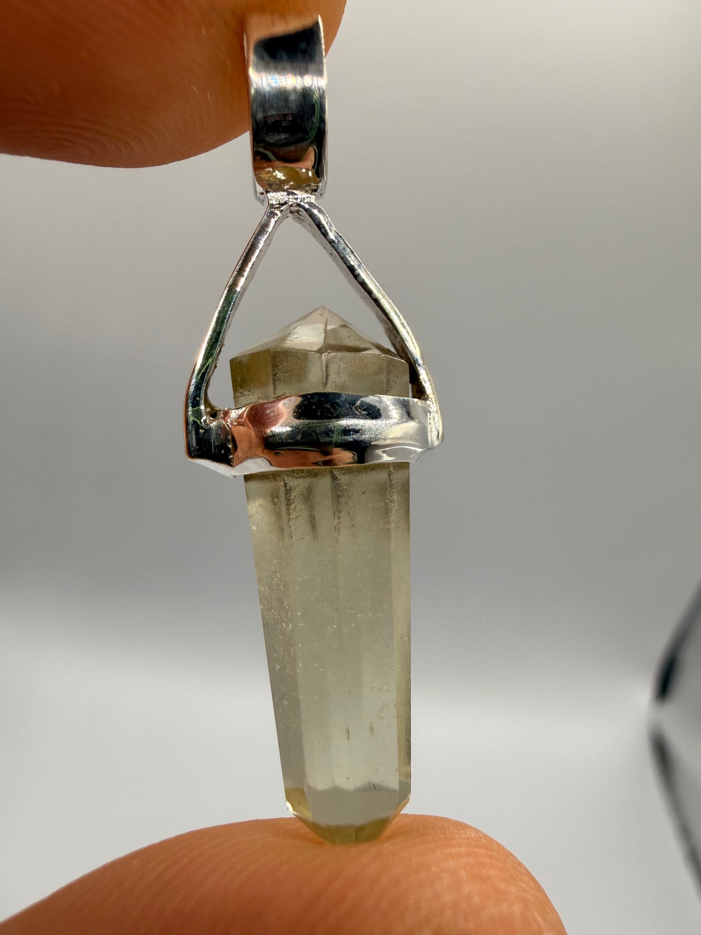 AAA Libyan Desert Glass Pendulum Pendant With Agni Manitite Bead In Sterling Silver 9.05 carat