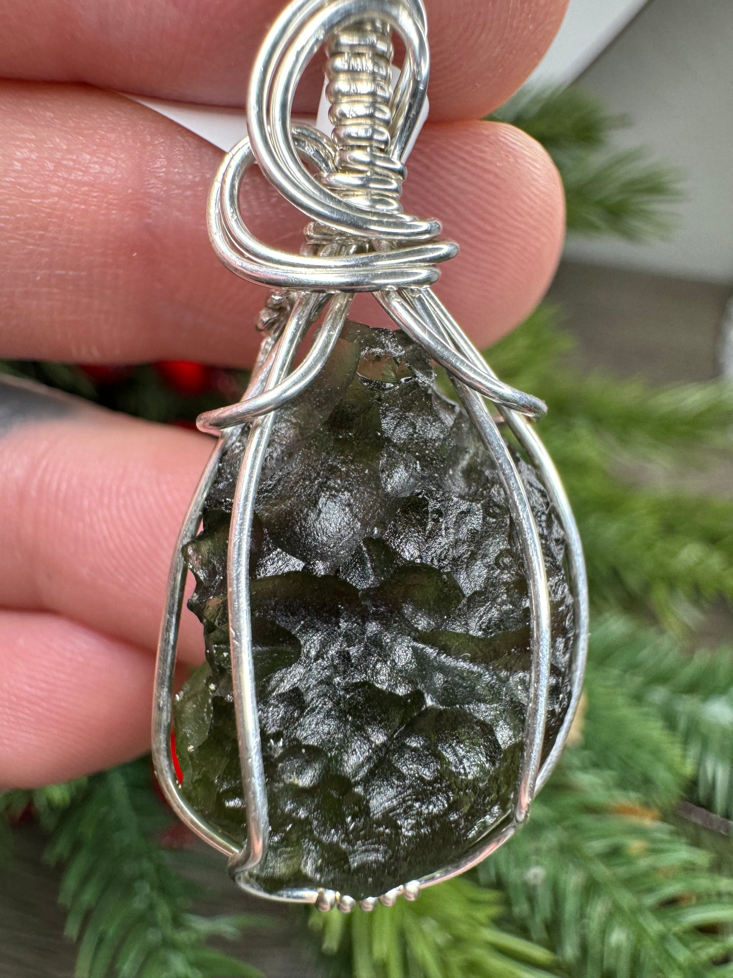 Kosov Moldavite Pendant in Sterling Silver