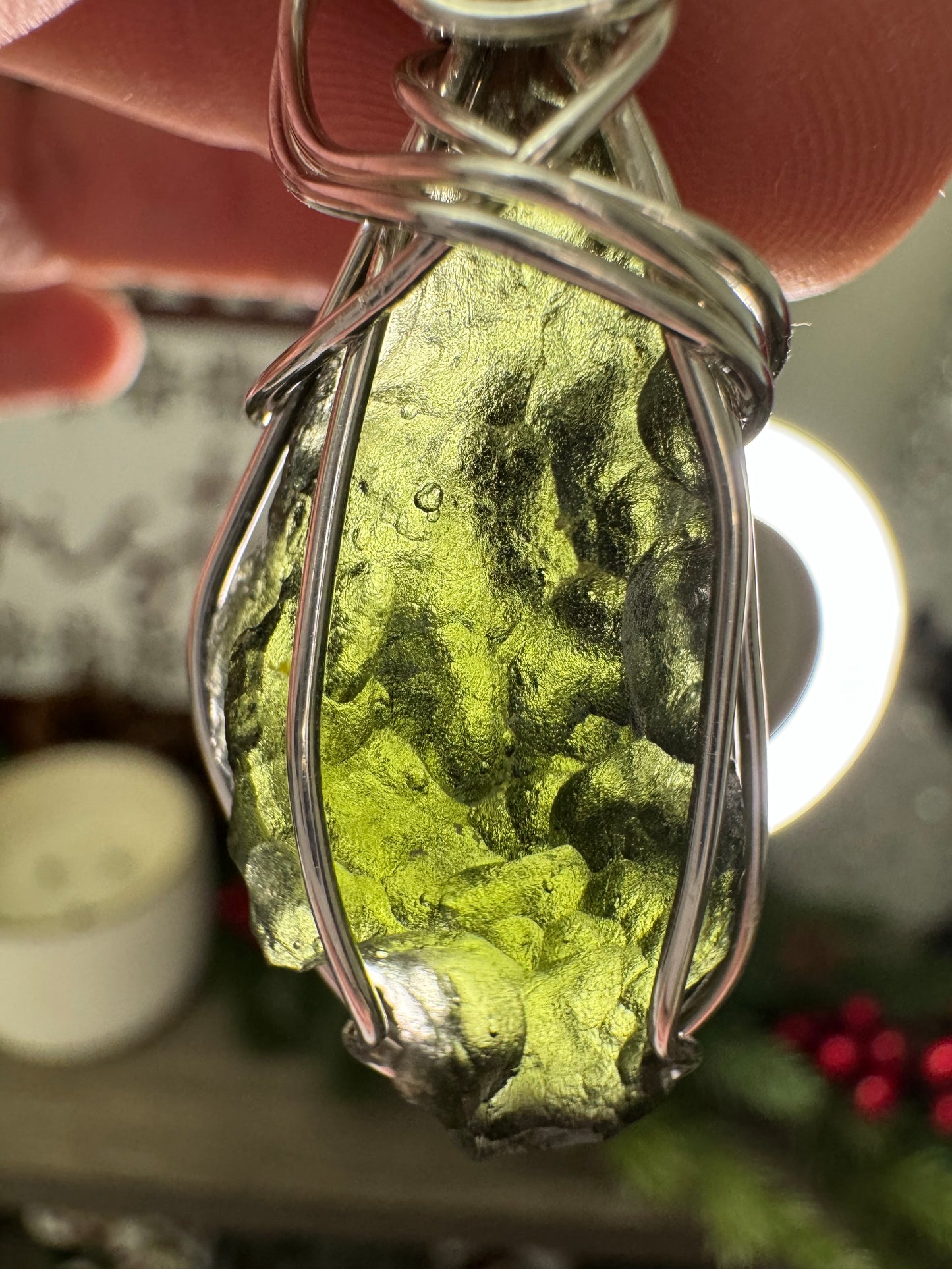 Kosov Moldavite Pendant in Sterling Silver