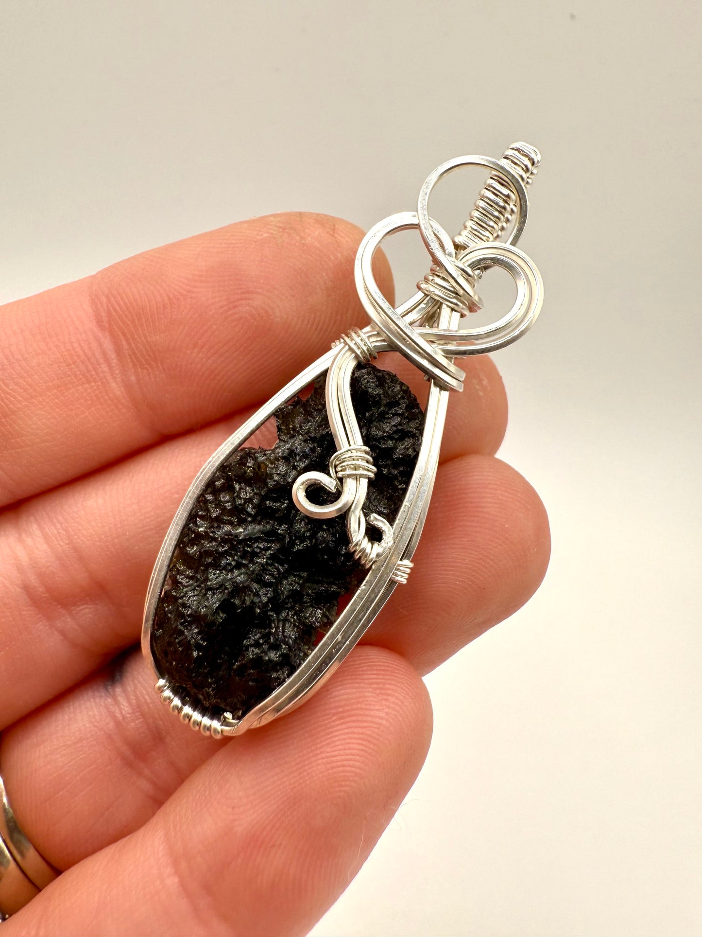 P112) Moldavite Pendant Necklace In Sterling Silver