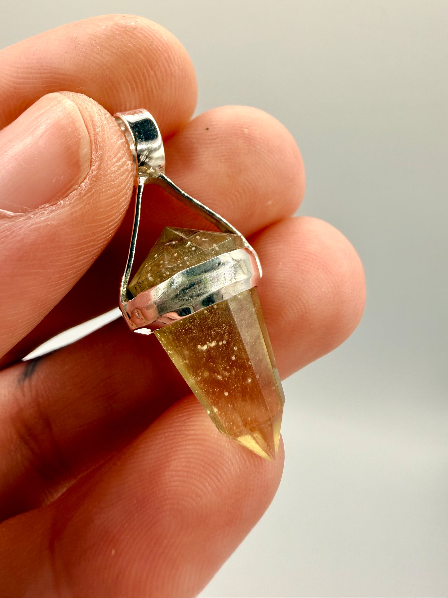 AAA Libyan Desert Glass Pendulum Pendant With Agni Manitite Bead In Sterling Silver 13.10 carats