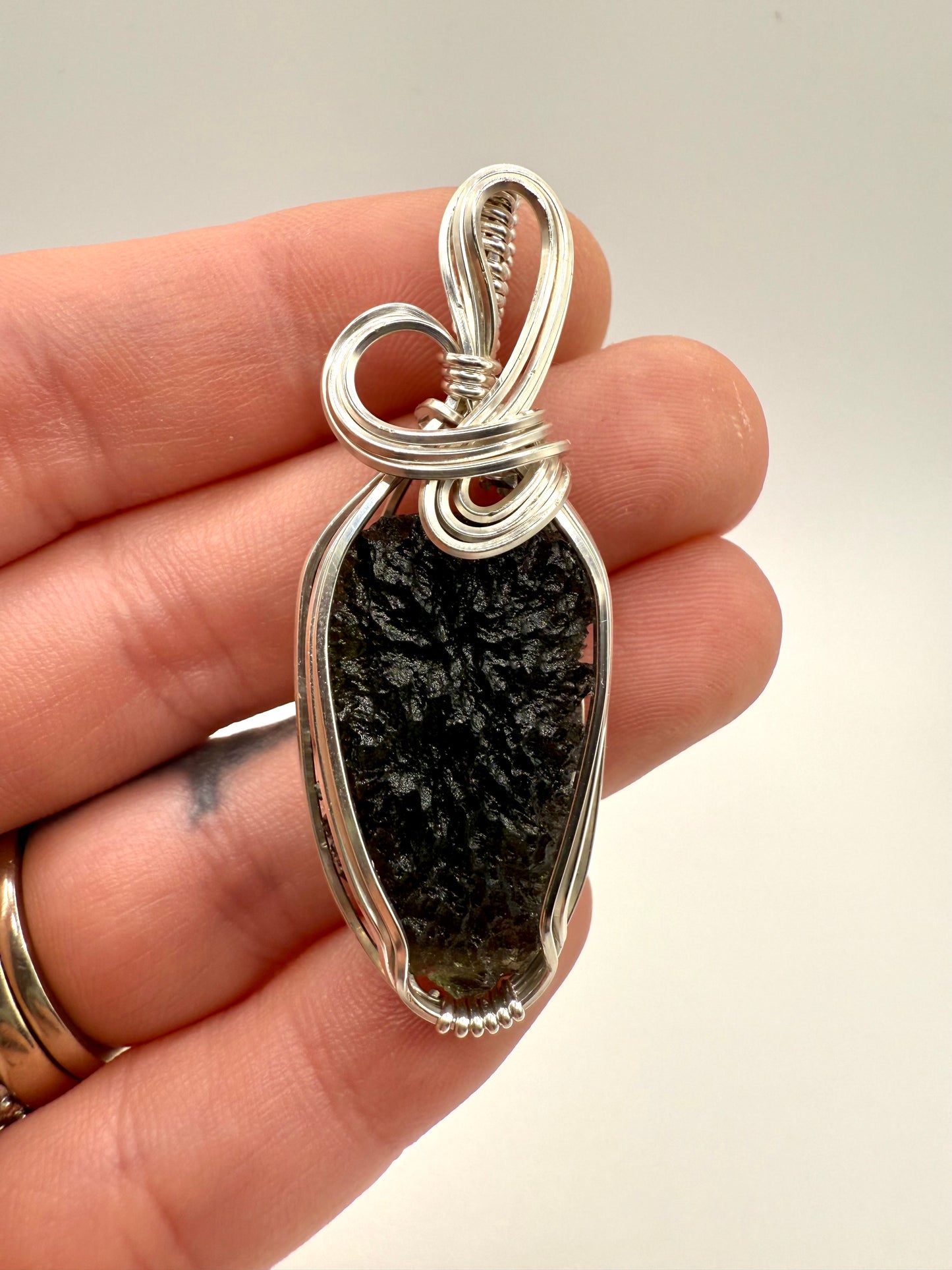 P112) Moldavite Pendant Necklace In Sterling Silver