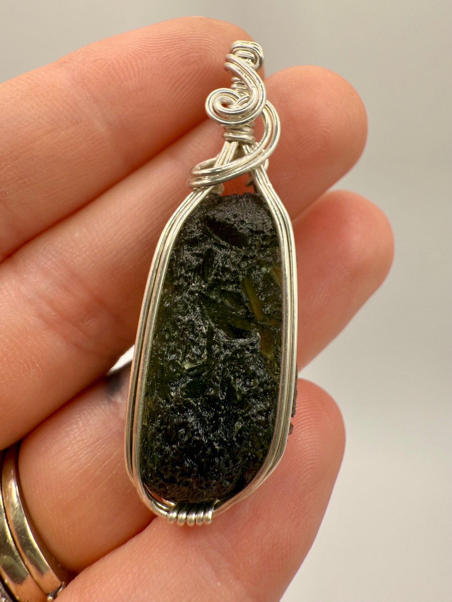 C112) Moldavite Pendant Necklace In Sterling Silver