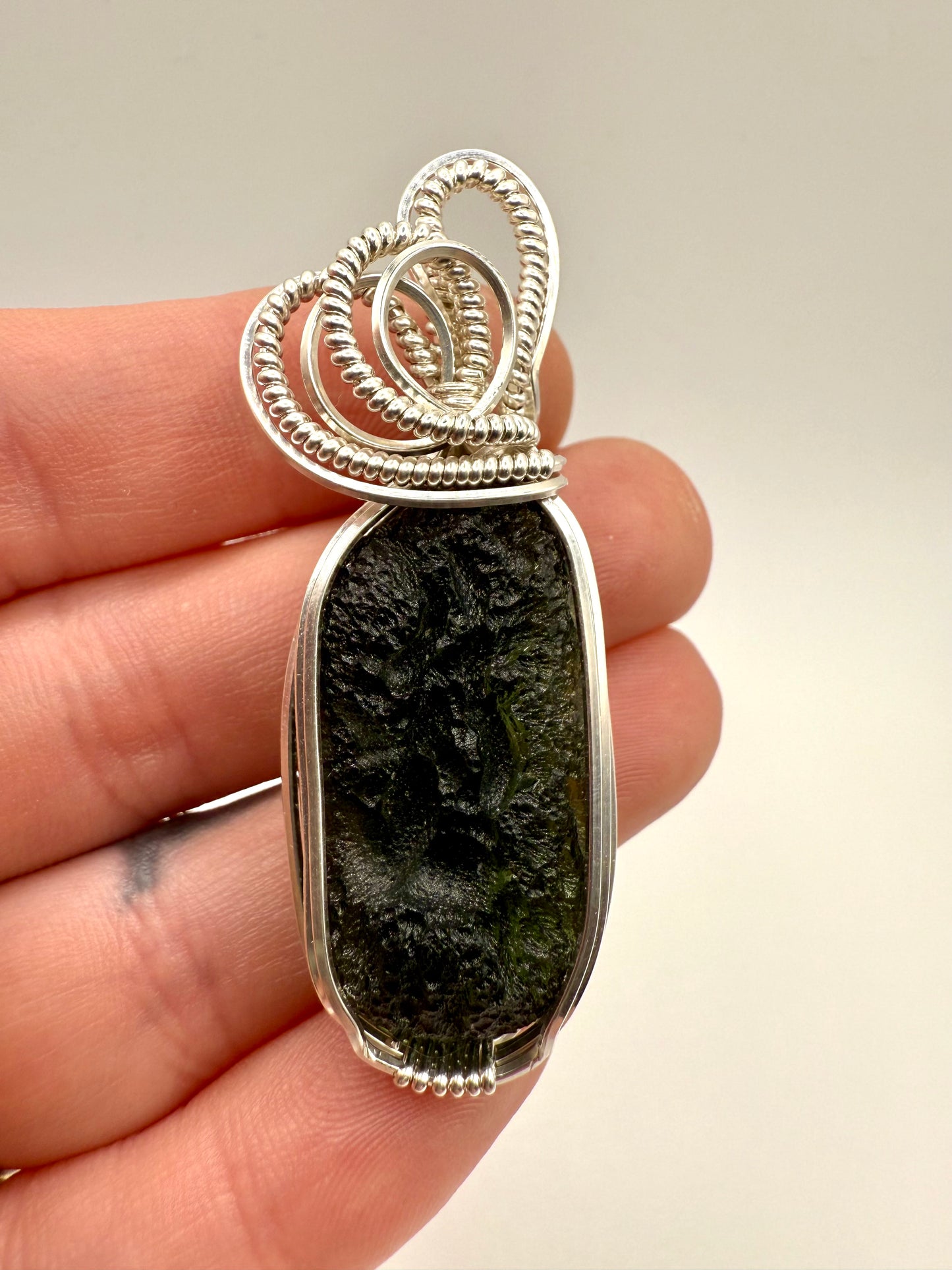 P112) Moldavite Pendant Necklace In Sterling Silver
