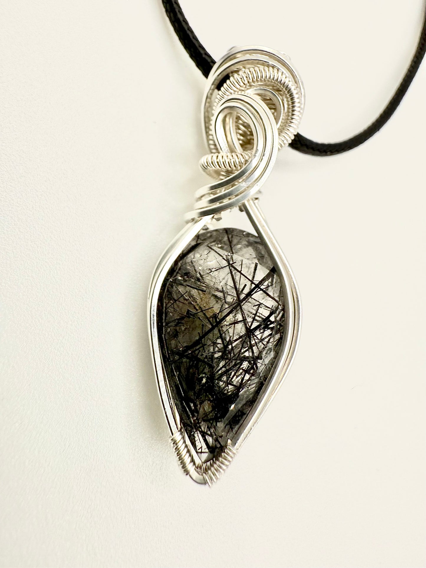 B112) Black Rutilated Quartz In Sterling Silver