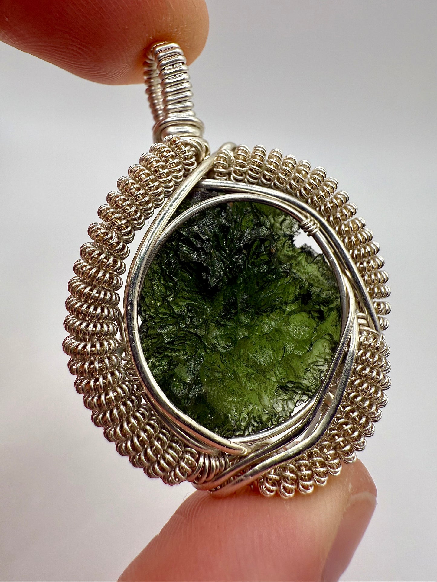 1MSS) Moldavite Pendant Necklace In Sterling Silver