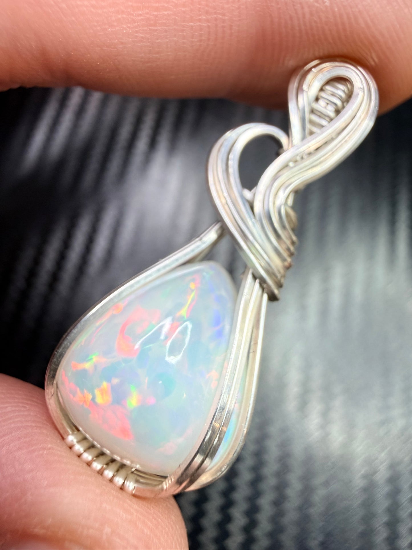 Ethiopian Welo Opal Pendant in .925 Sterling Silver – Natural Opal Necklace, October Birthstone, Fire Opal Jewelry, Handmade Opal Gift, Healing Crystal Pendant