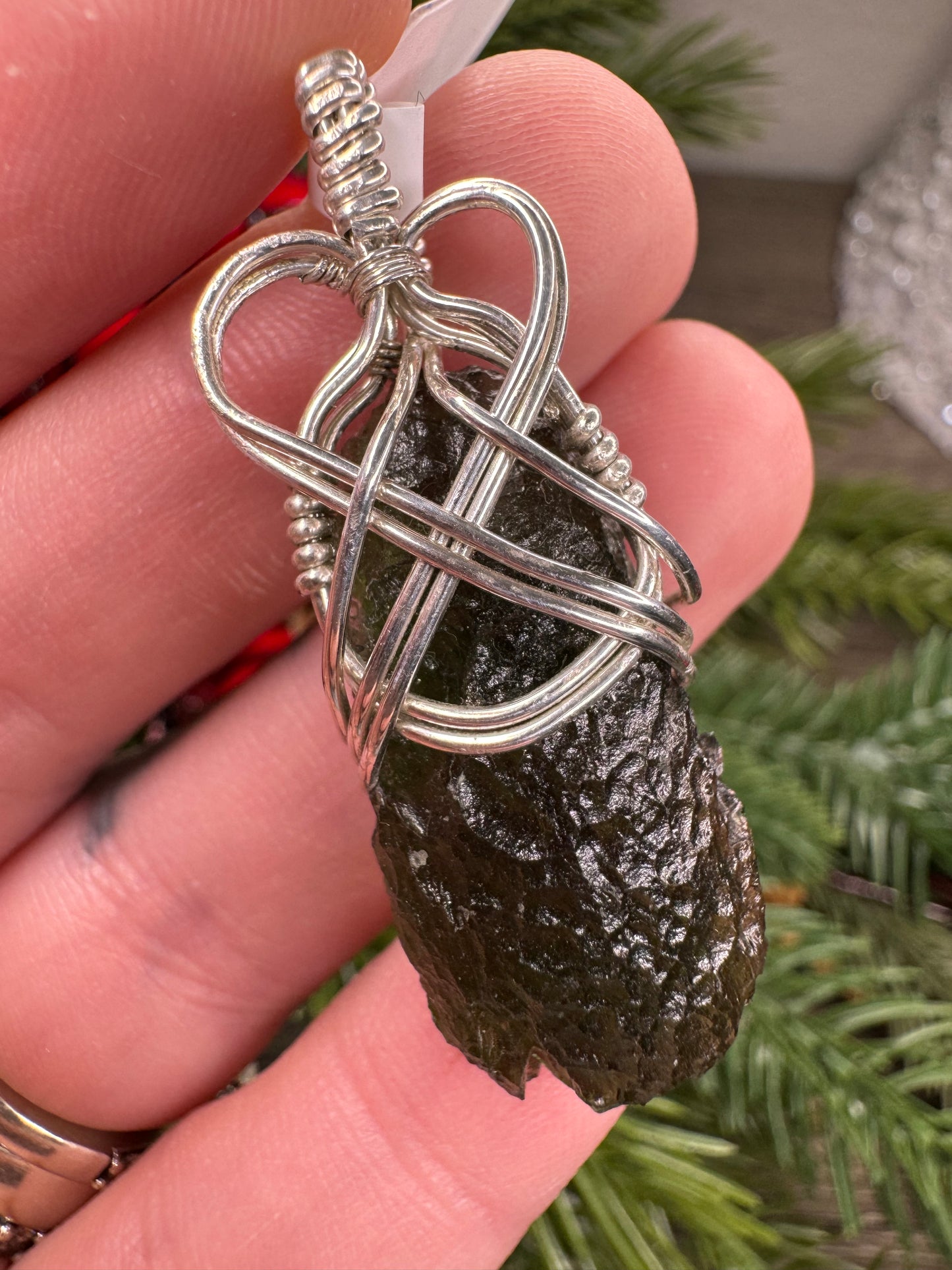 Vrabce Moldavite Pendant in Sterling Silver