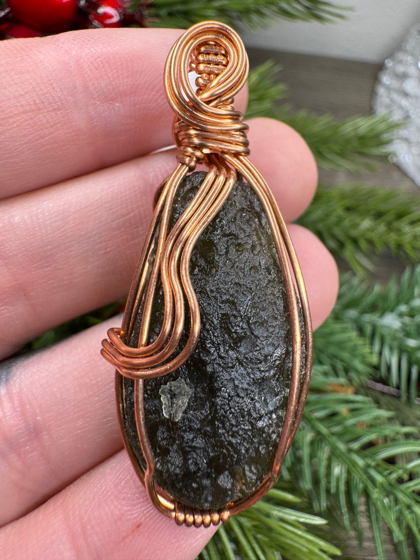 Moldavite Pendant in Copper