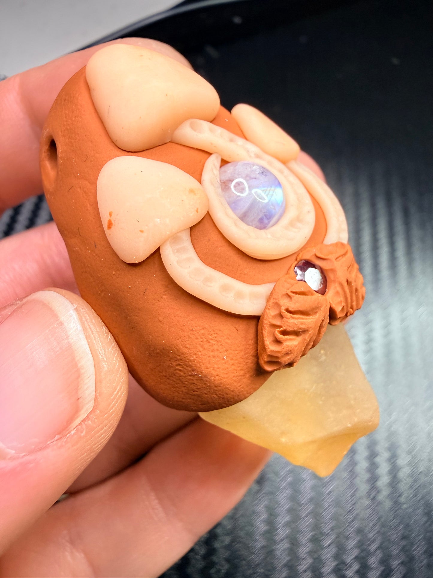 Libyan Desert Glass, Moonstone & Garnet Talisman – Mushroom Spirit Pendant – Handmade Solar & Divine Feminine Energy Amulet