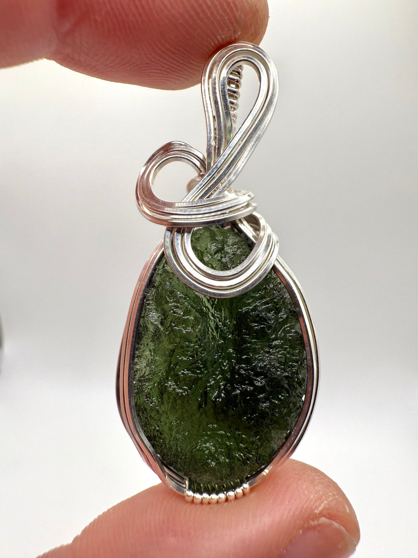P112) Moldavite Pendant Necklace In Sterling Silver