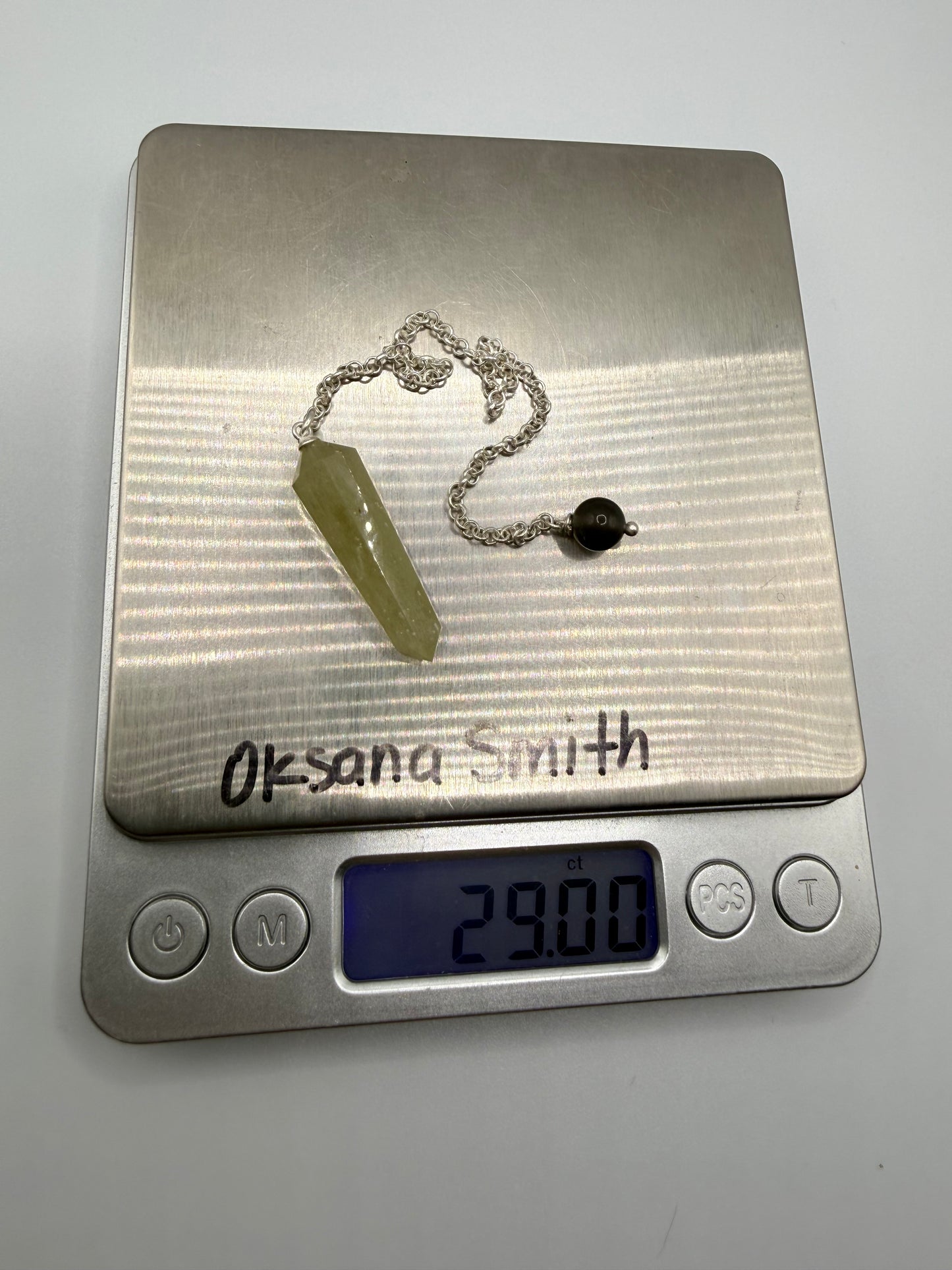 Libyan Desert Glass Pendulum With Agni Manitite Bead In Sterling Silver