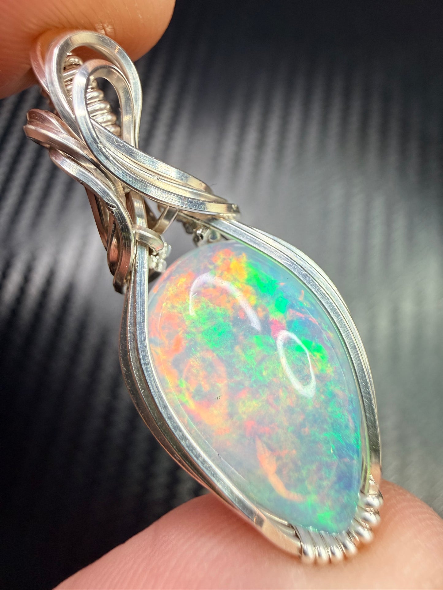 Ethiopian Welo Opal Pendant in .925 Sterling Silver – Natural Opal Necklace, October Birthstone, Fire Opal Jewelry, Handmade Opal Gift, Healing Crystal Pendant