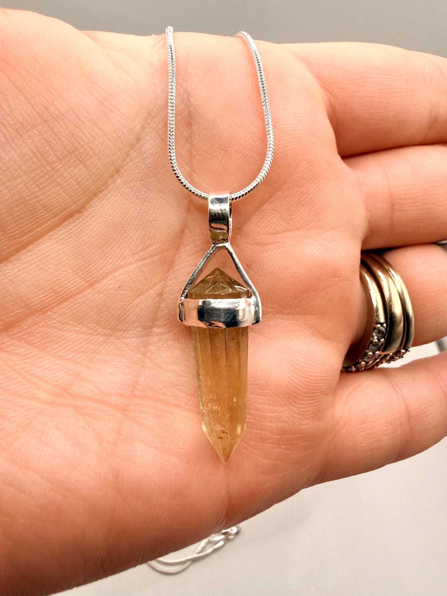 AAA Libyan Desert Glass Pendulum Pendant With Agni Manitite Bead In Sterling Silver 10.05 crt