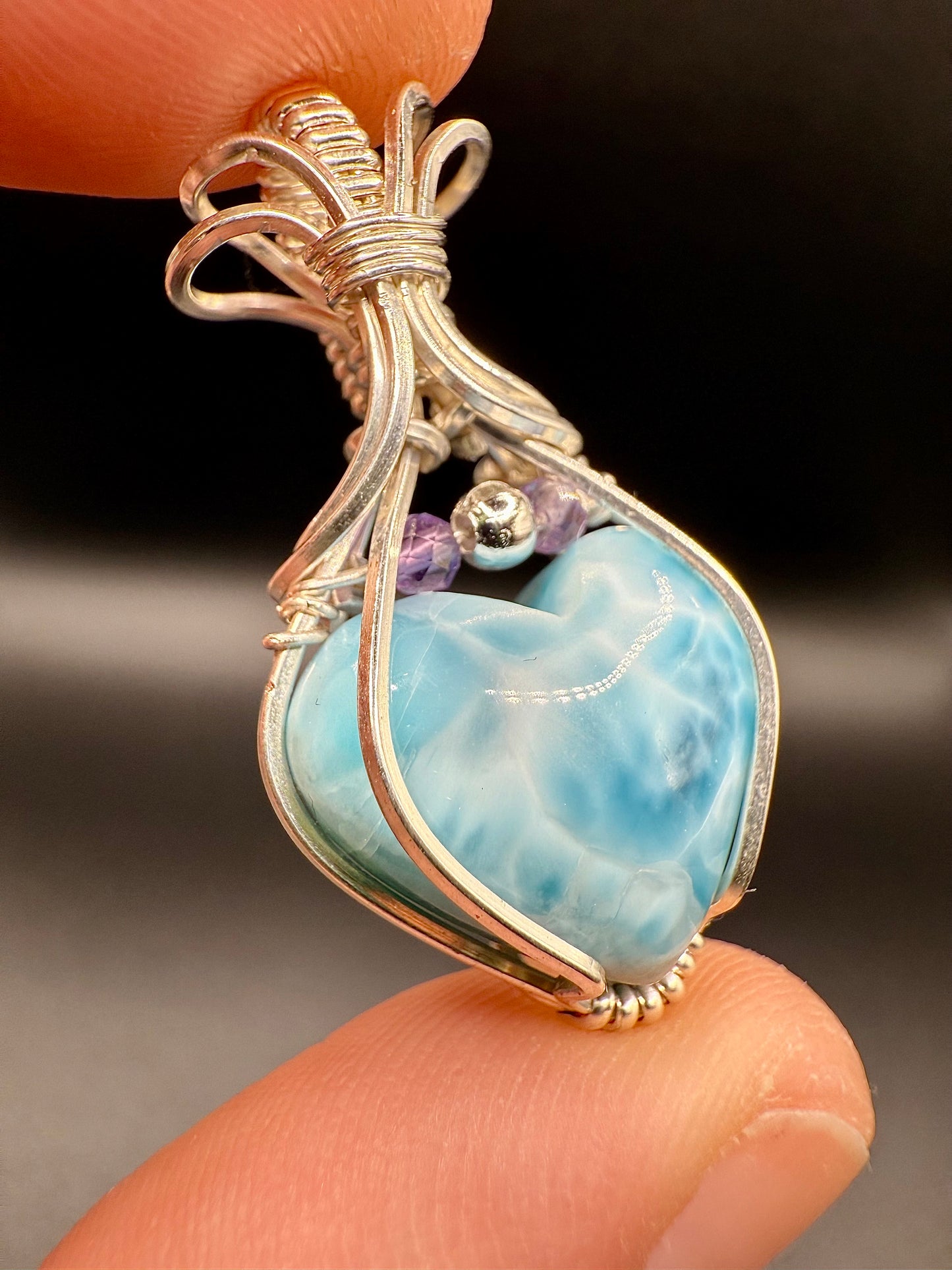 C11) Larimar & Amethyst Pendant In Sterling Silver