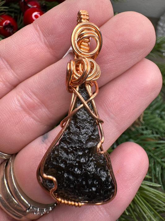 Moldavite Pendant in Copper