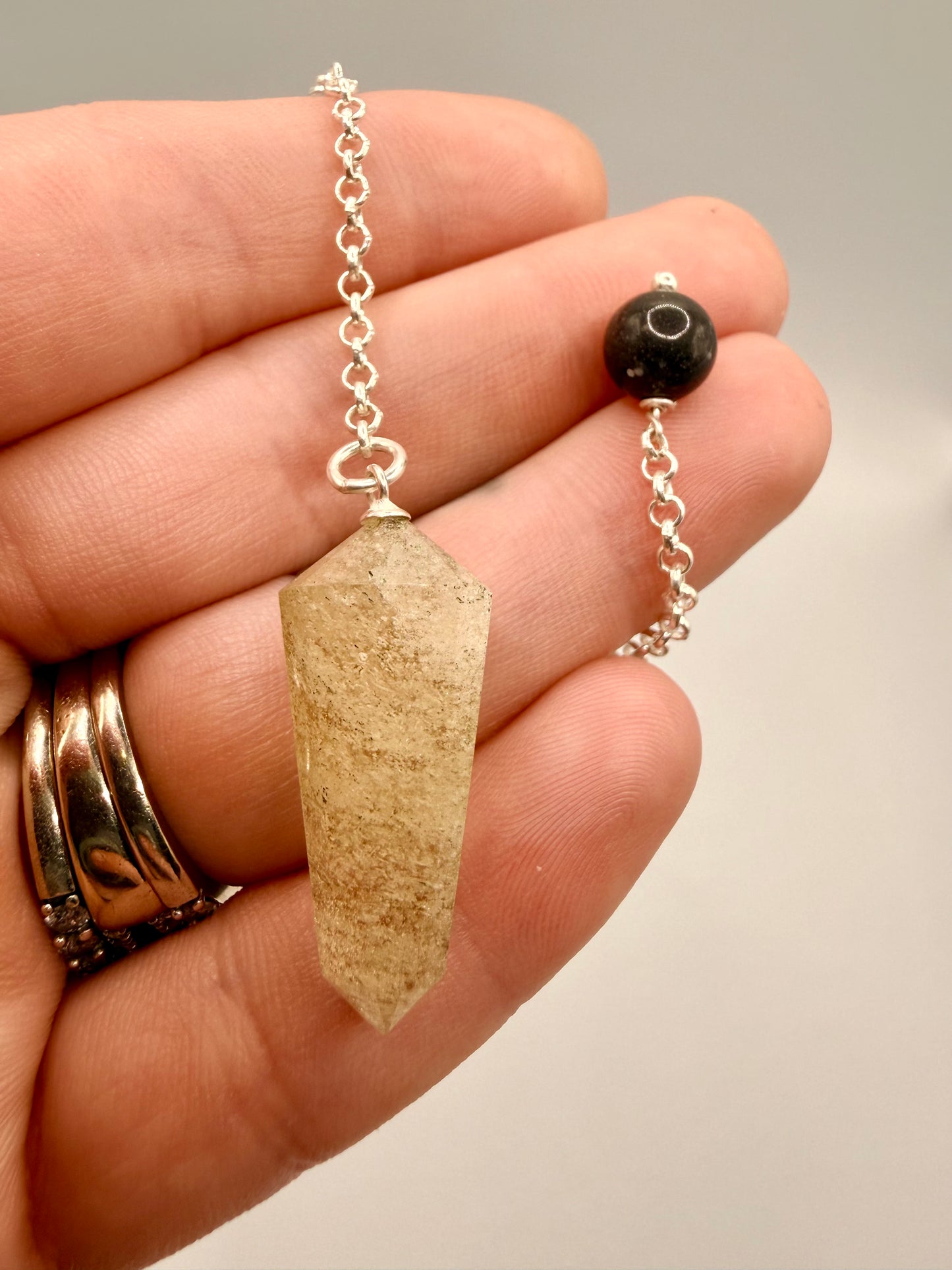 Libyan Desert Glass Pendulum With Agni Manitite Bead In Sterling Silver 20.40 carat
