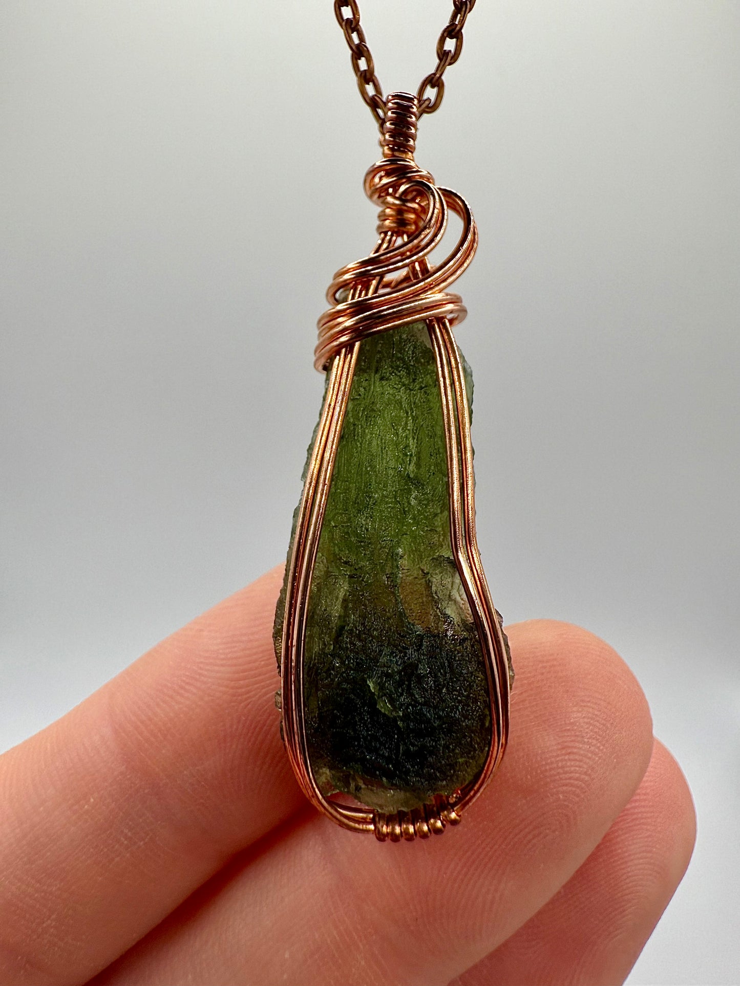 B112) Moldavite Pendant Necklace In Copper