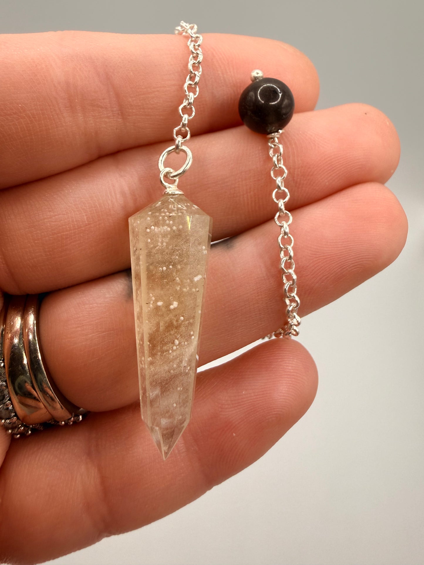 Libyan Desert Glass Pendulum With Agni Manitite Bead In Sterling Silver 17.65 crt